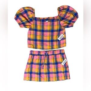 Young Girl classic plaid colorful design 2pc Set top & skirt size L 10/12